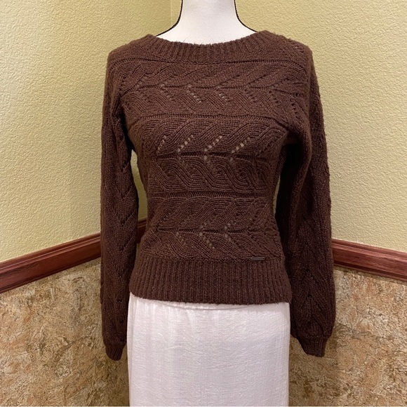 Abercrombie Fitch Small Sweater Open Knit Back Tie Keyhole Womens Brown - Picture 1 of 8